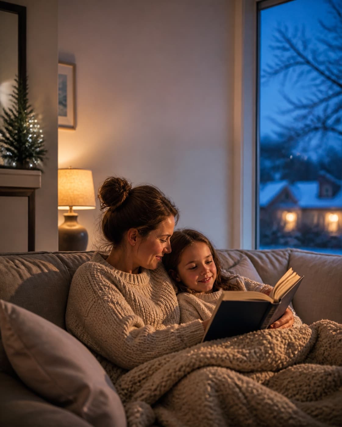 Fictional HVAC ad showing a comfortable family at home
